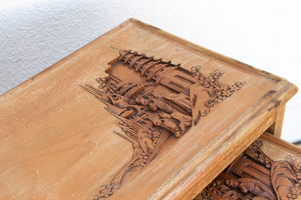 Set of Four, Mid-Century Carved Nesting Tables