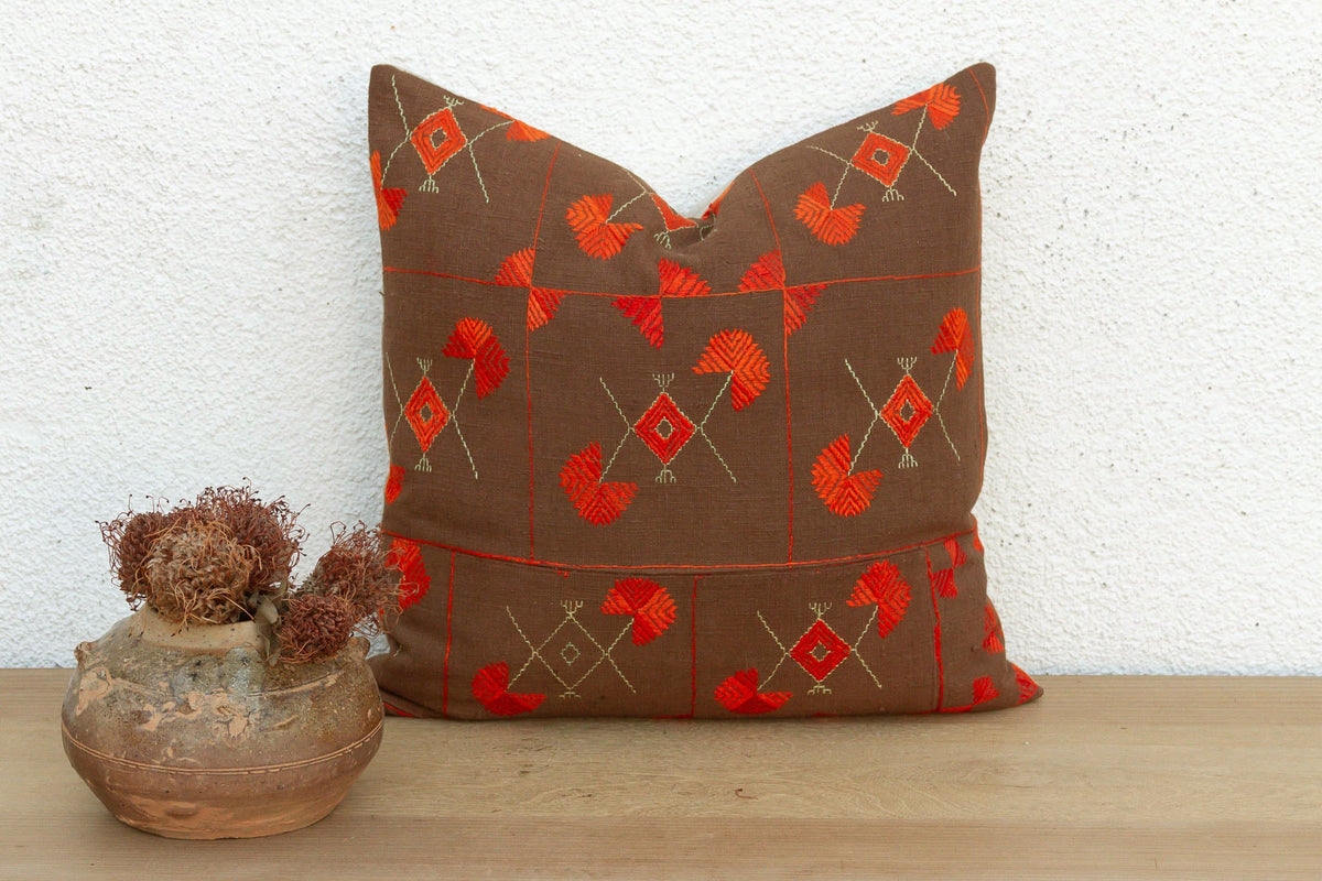 Village Flowers, Antique Phulkari Pillow Cover