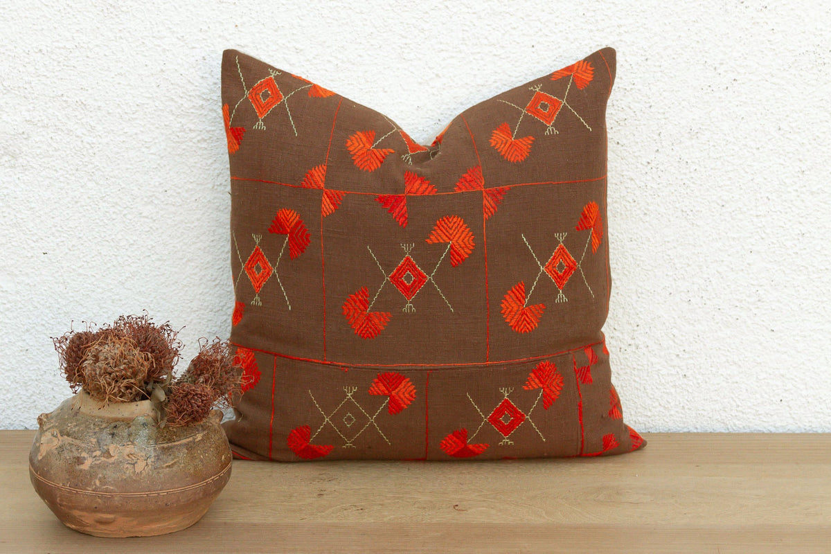 Village Flowers, Antique Phulkari Pillow Cover