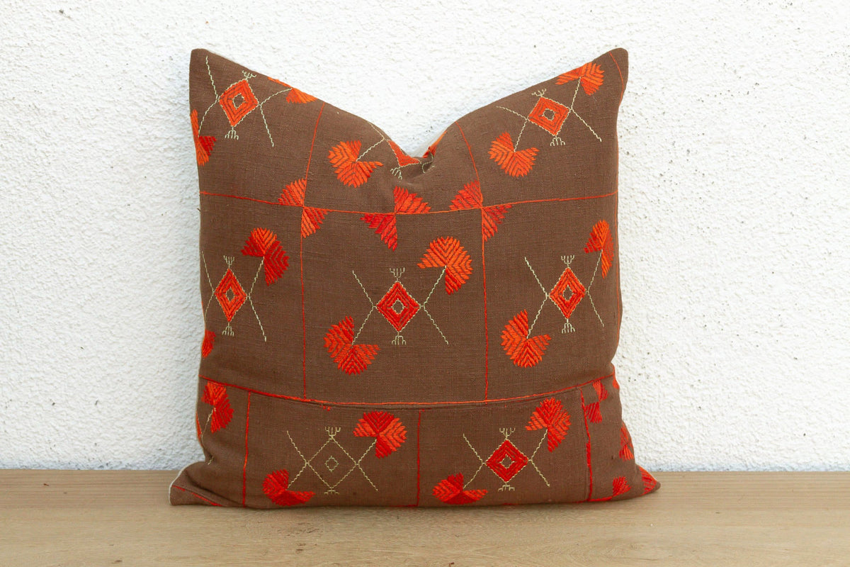 Village Flowers, Antique Phulkari Pillow Cover