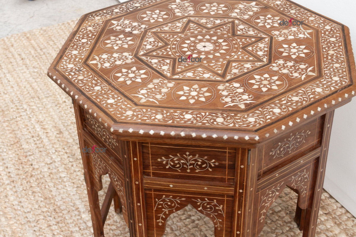 Dark Walnut Eight-Point Star Inlay End Table