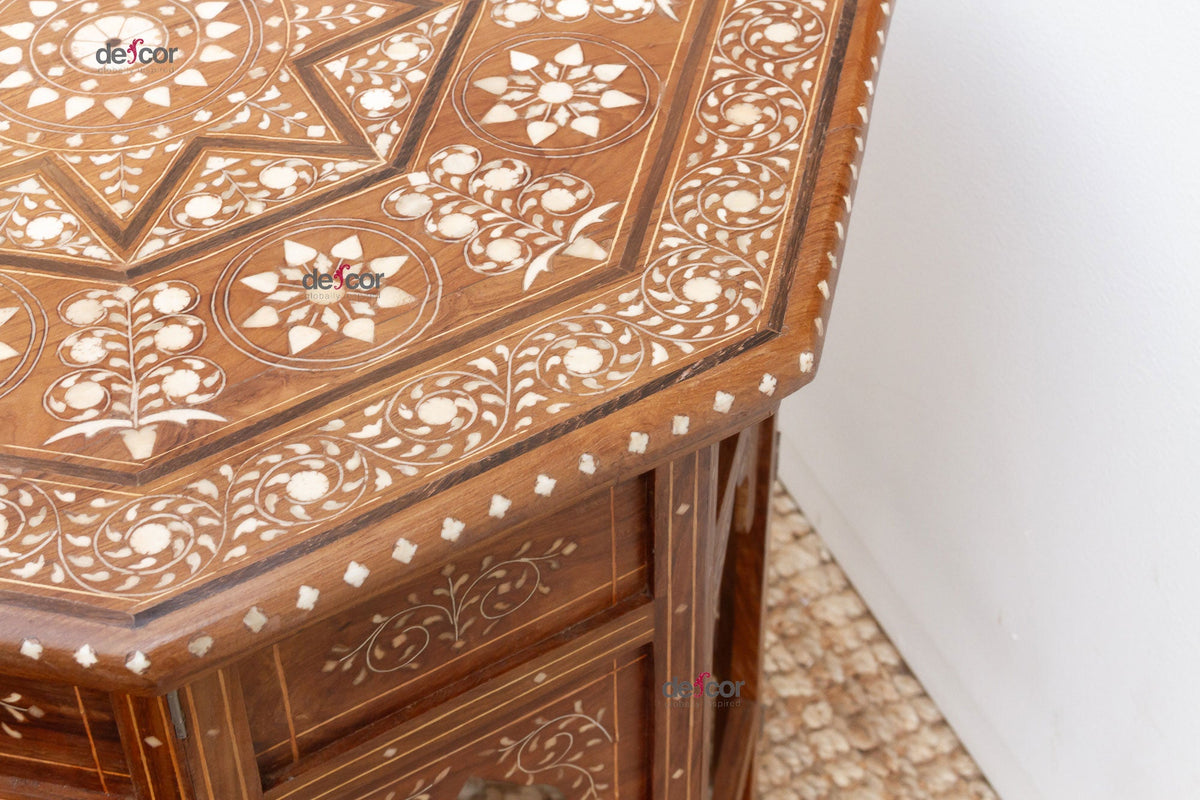 Dark Walnut Eight-Point Star Inlay End Table