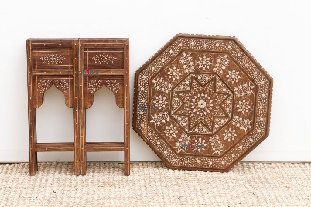 Dark Walnut Eight-Point Star Inlay End Table
