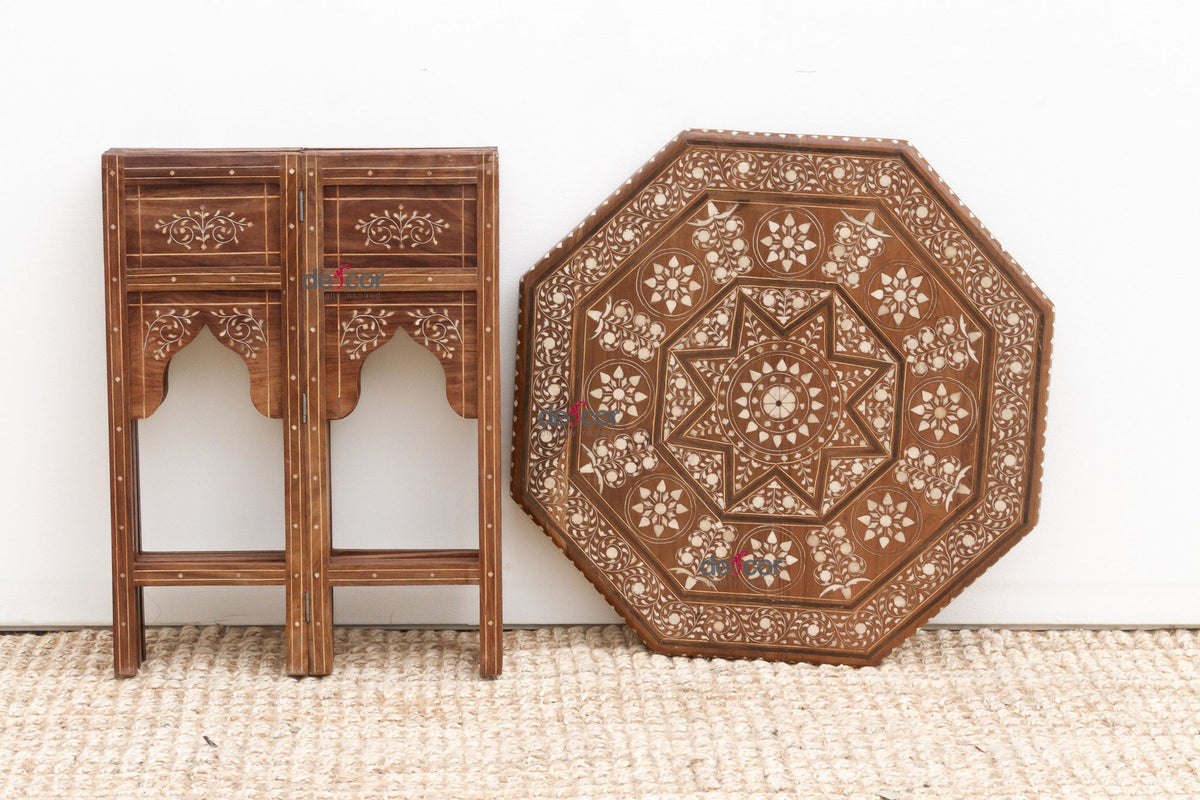 Dark Walnut Eight-Point Star Inlay End Table