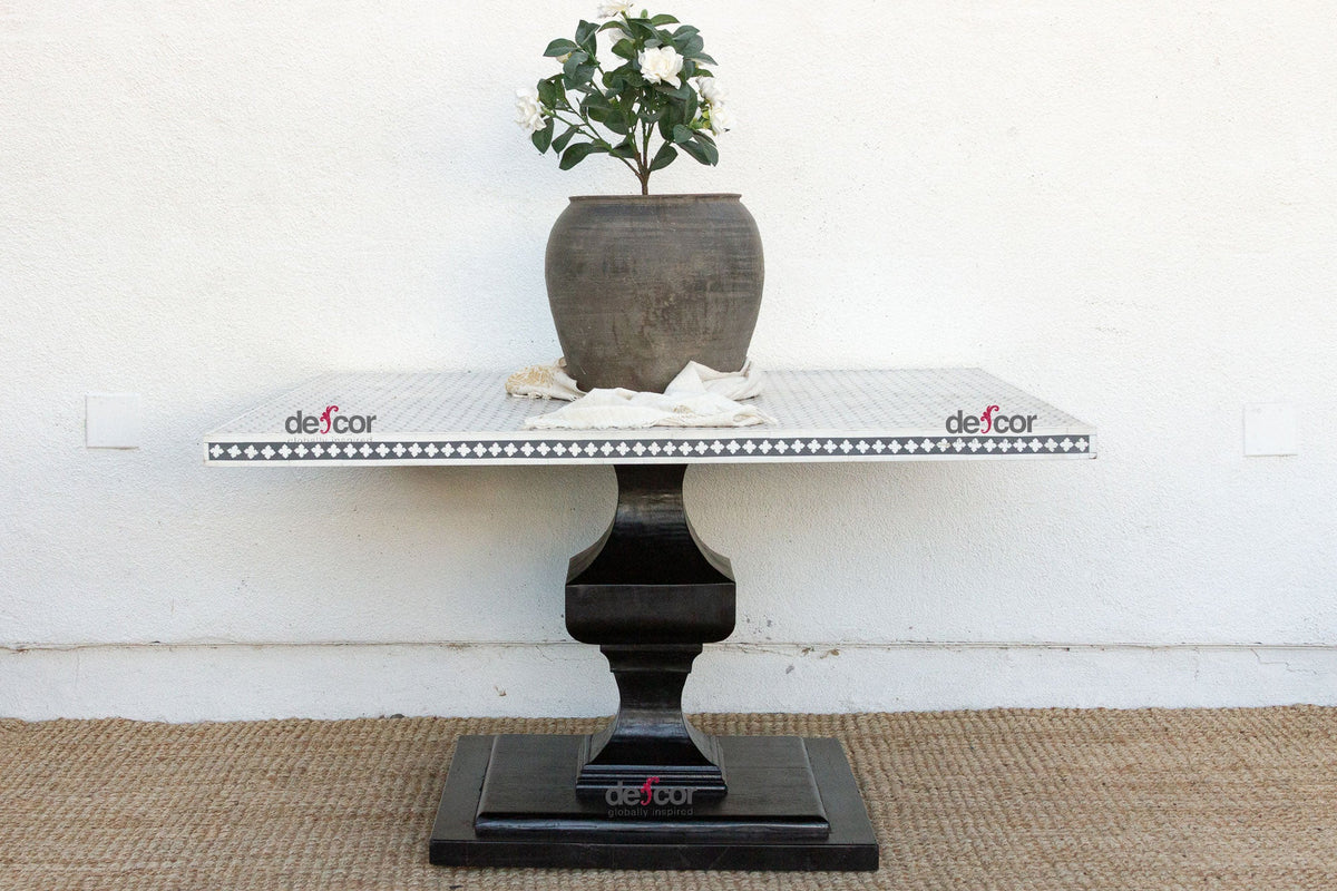 54" Square Black & White Inlay Dining Table