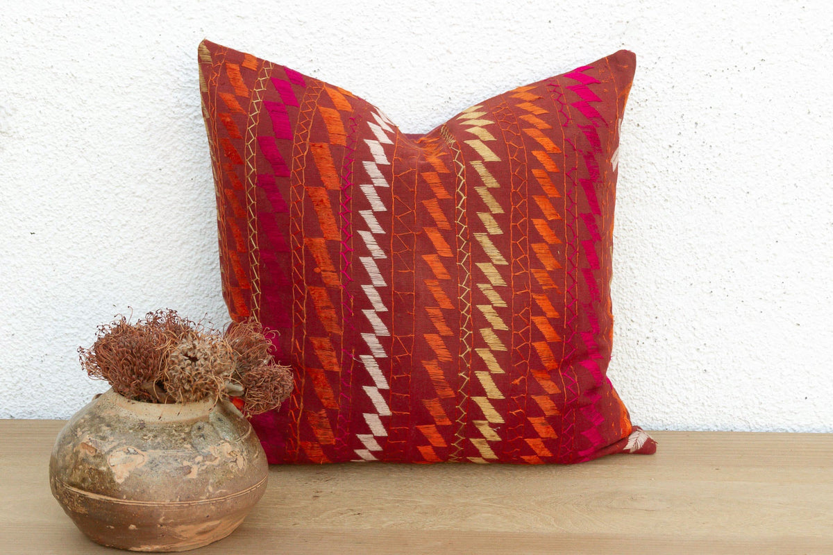 Vivid Petals, Antique Phulkari Pillow Cover