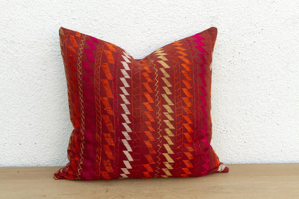 Vivid Petals, Antique Phulkari Pillow Cover