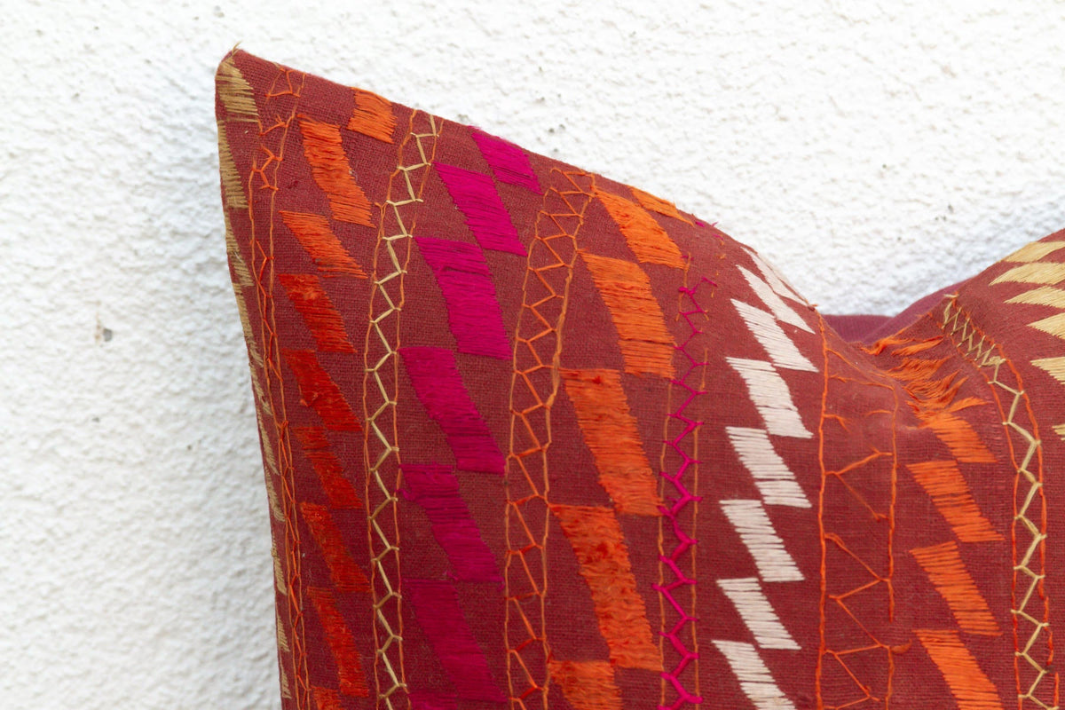 Vivid Petals, Antique Phulkari Pillow Cover