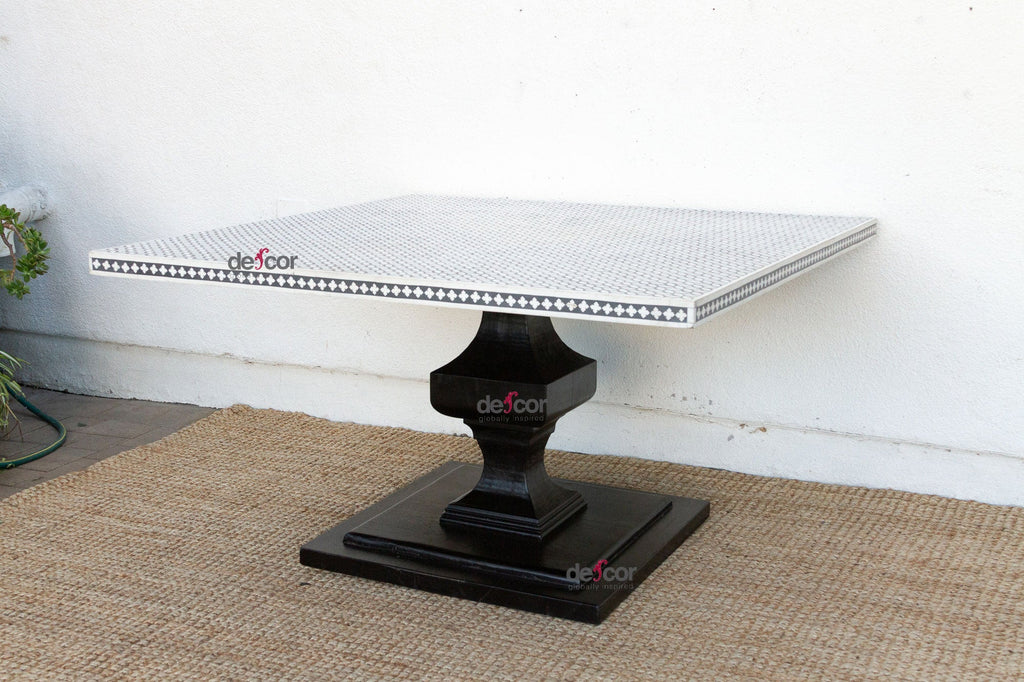 54" Square Black & White Inlay Dining Table