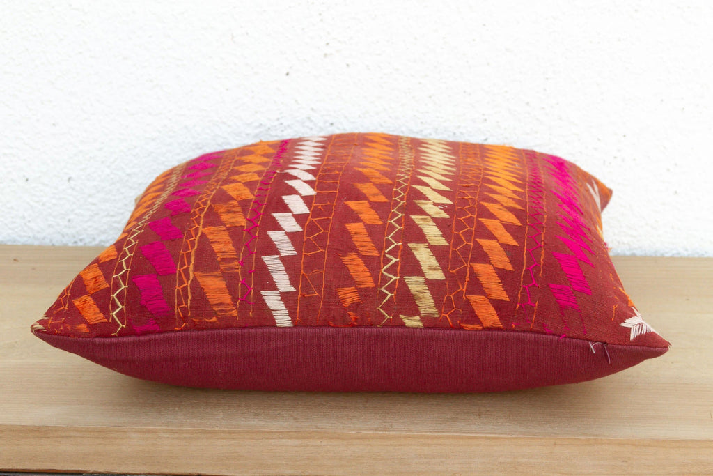 Vivid Petals, Antique Phulkari Pillow Cover