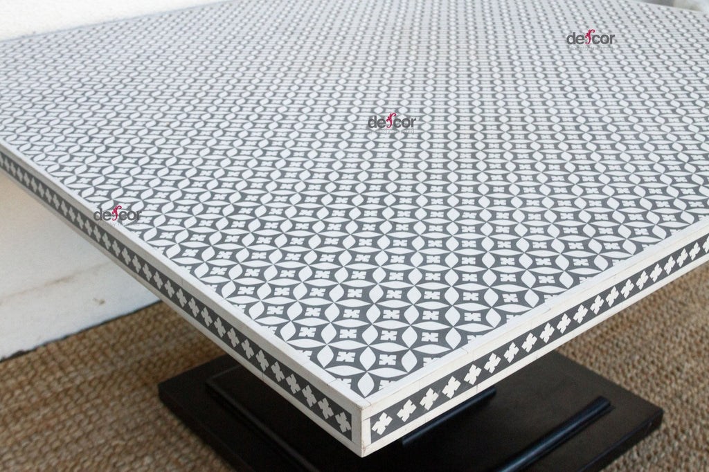 54" Square Black & White Inlay Dining Table