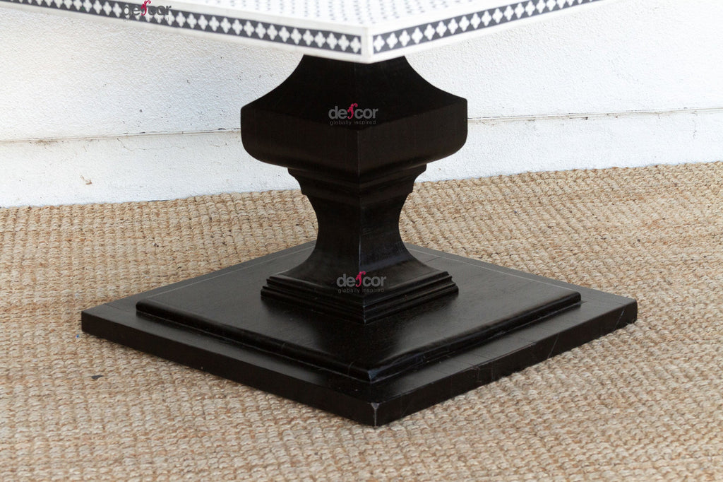 54" Square Black & White Inlay Dining Table