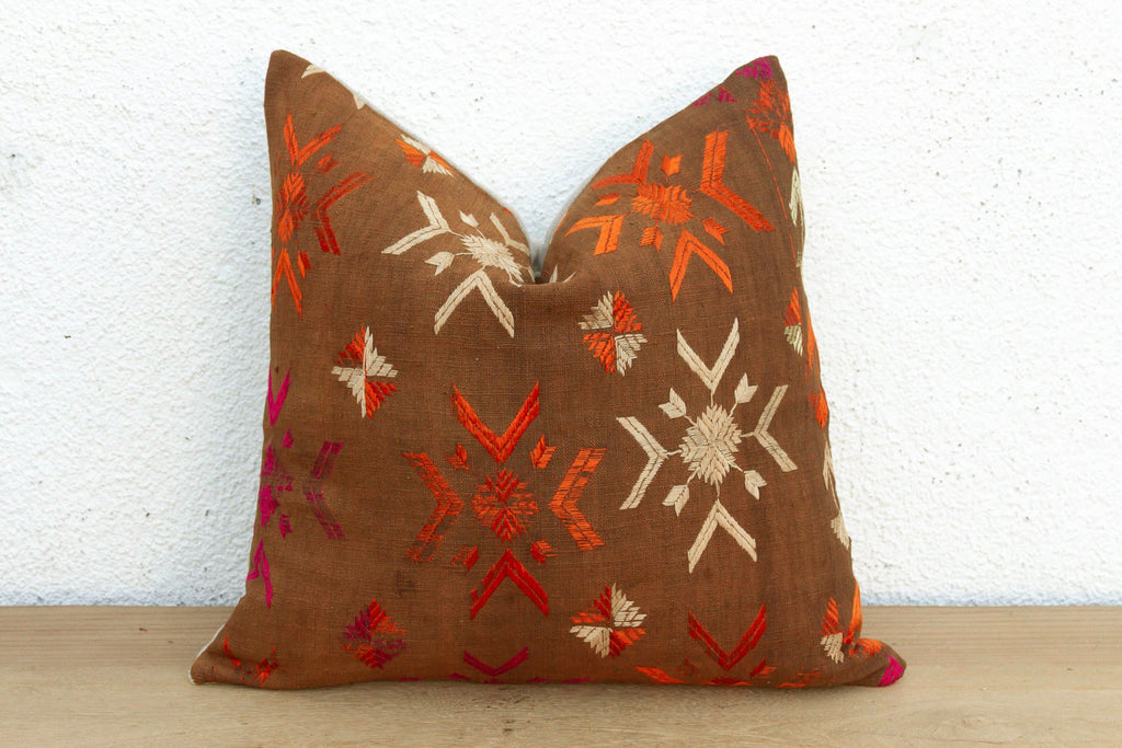 Eternal Flowers, Antique Phulkari Pillow Cover