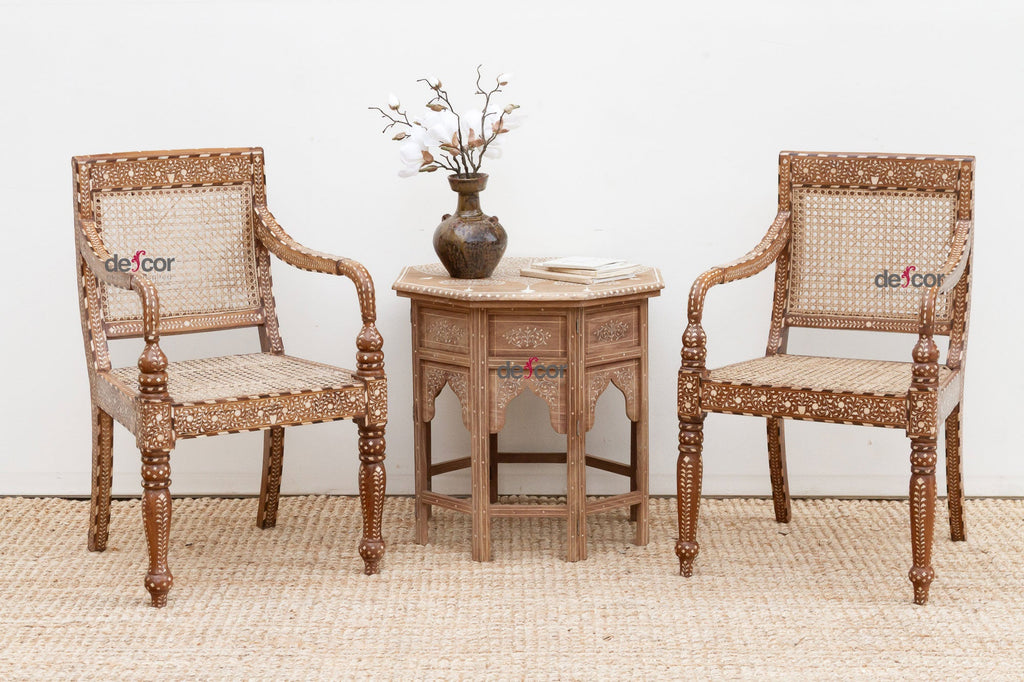 Pair of Elegant Royal Inspired Inlaid Armchairs