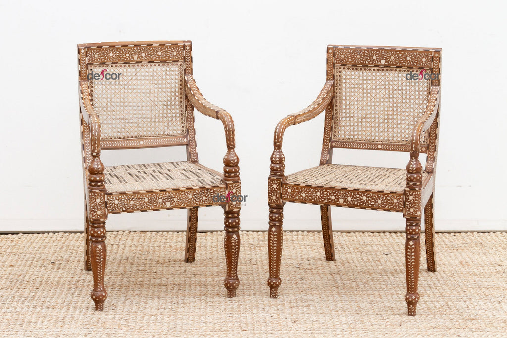Pair of Elegant Royal Inspired Inlaid Armchairs