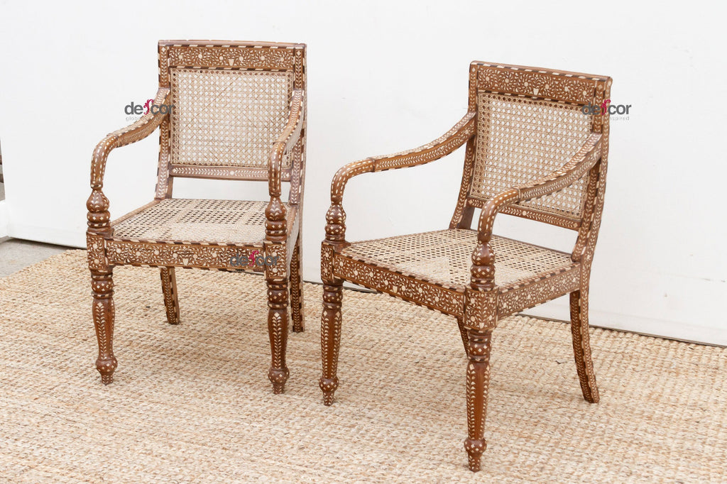 Pair of Elegant Royal Inspired Inlaid Armchairs