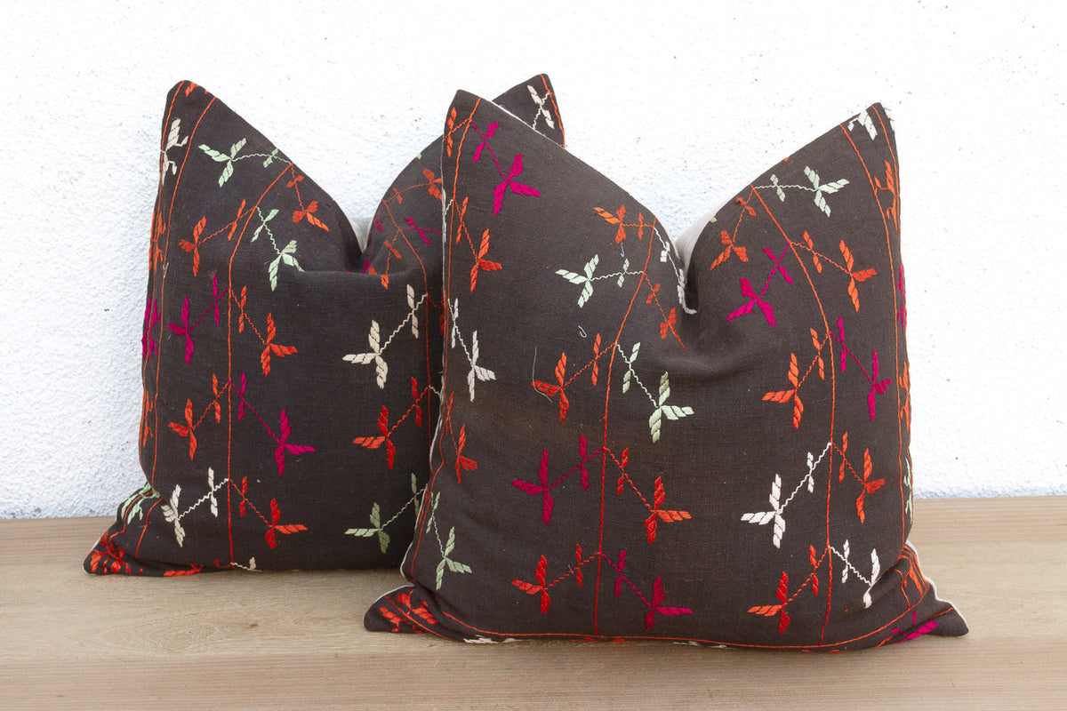 Doaba Pair, Antique Phulkari Pillow Covers