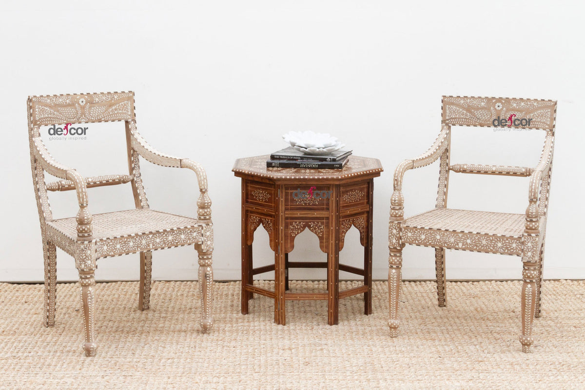 Pair of Charming Inlay Peacock Armchair