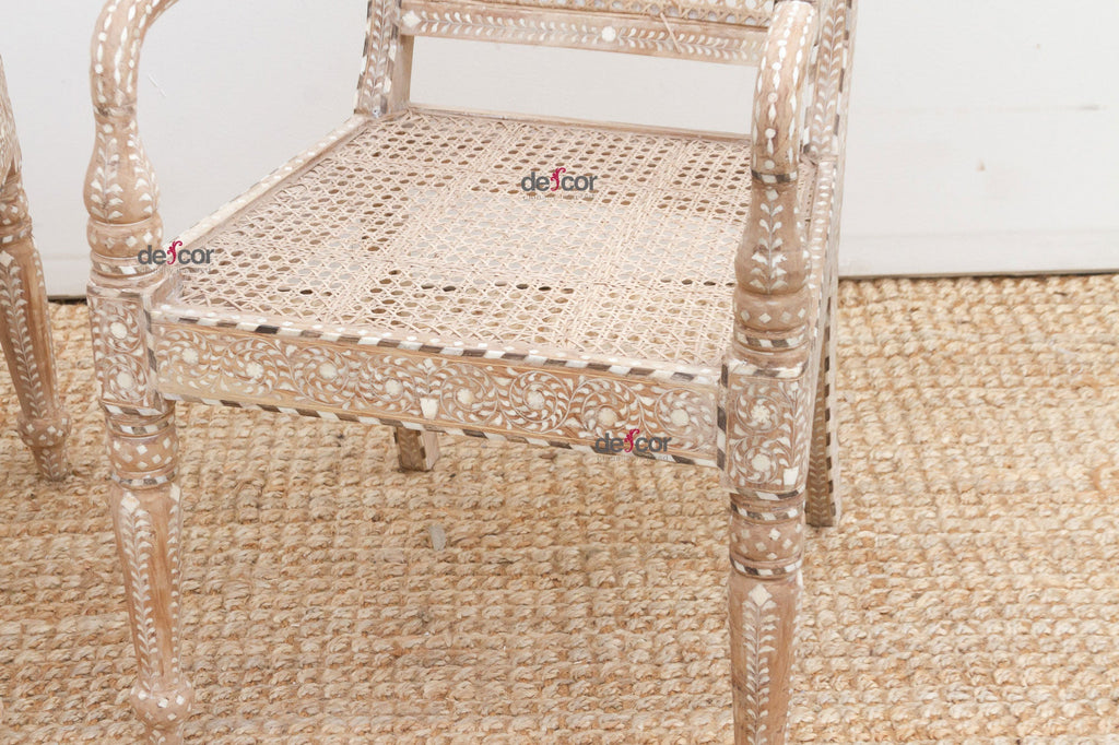 Raj British Colonial Inlaid Dining Chairs, Set of 6