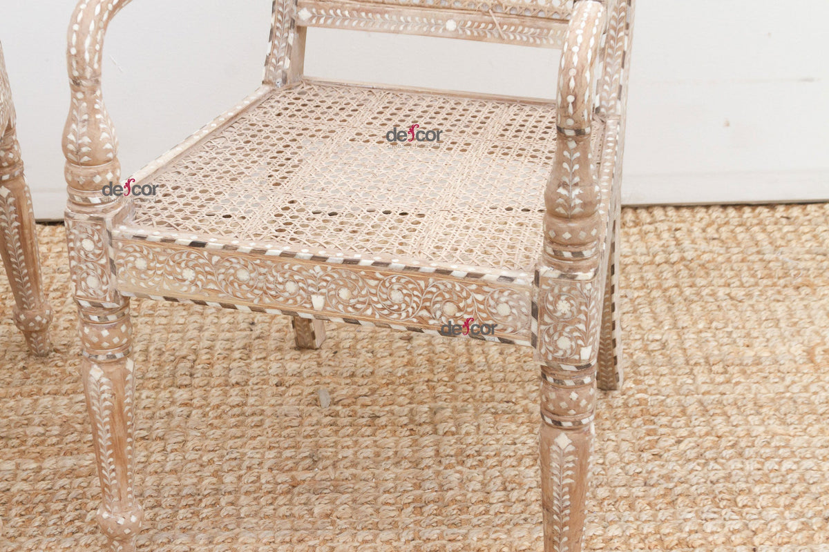 Raj British Colonial Inlaid Dining Chairs, Set of 6