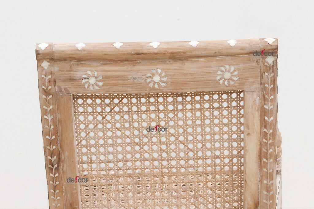 Raj Colonial Inlaid Armchair with Cane Seat