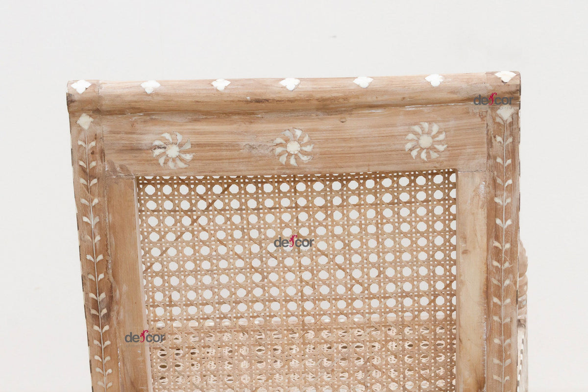 Raj Colonial Inlaid Armchair with Cane Seat