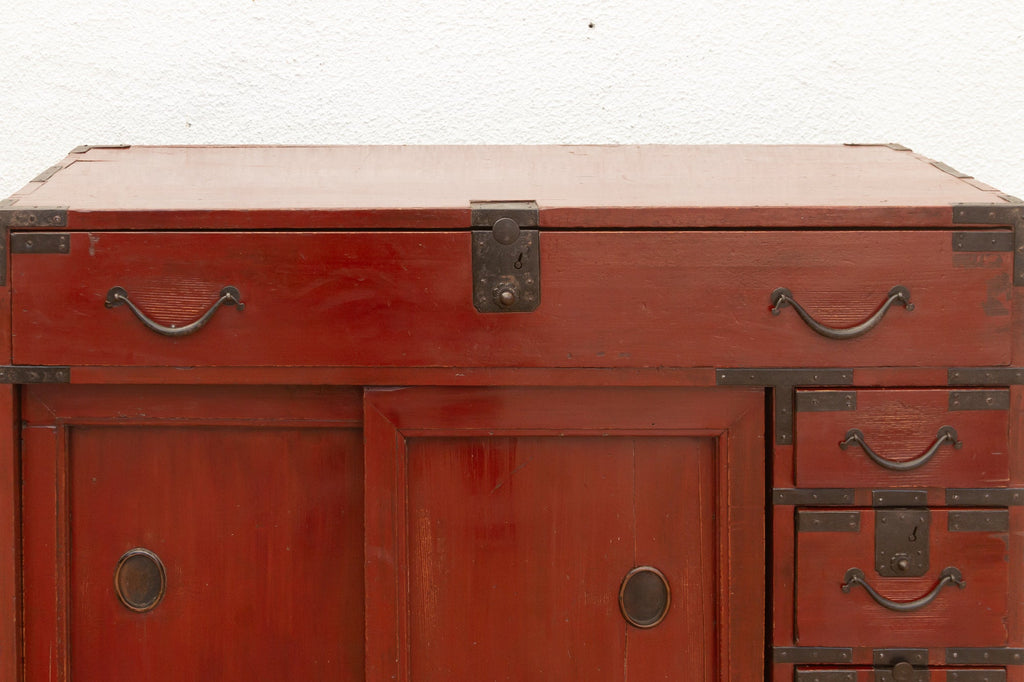 Striking Red Japanese Tansu Cabinet