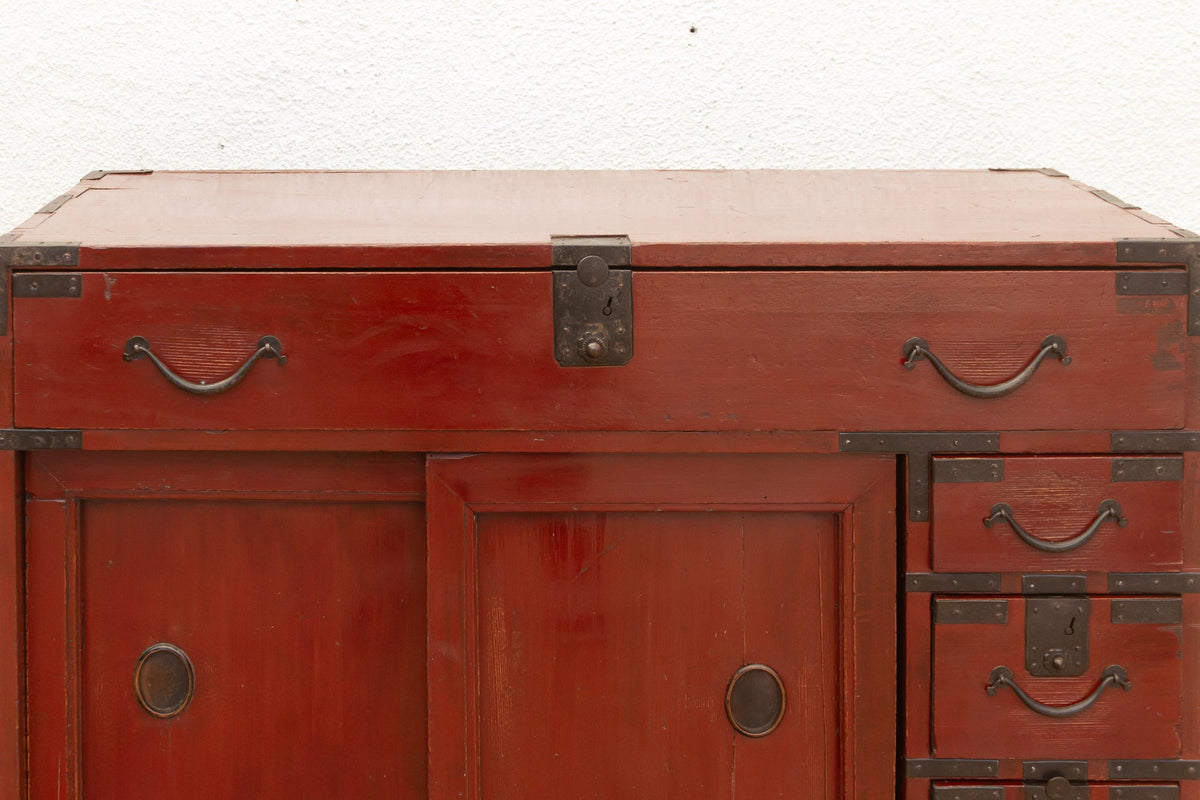 Striking Red Japanese Tansu Cabinet