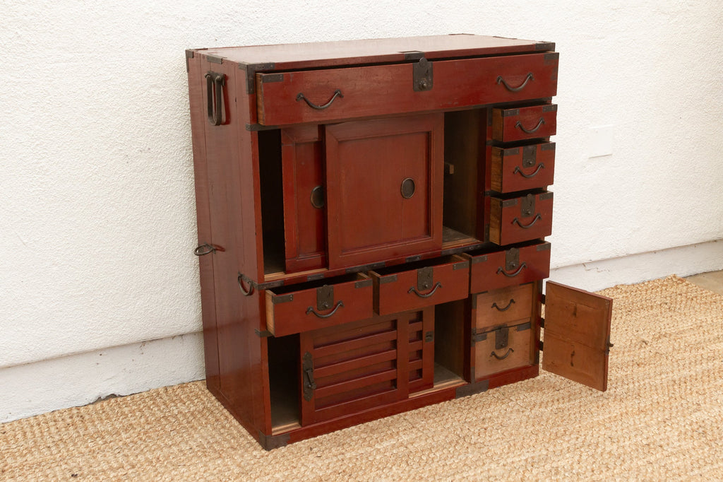 Striking Red Japanese Tansu Cabinet