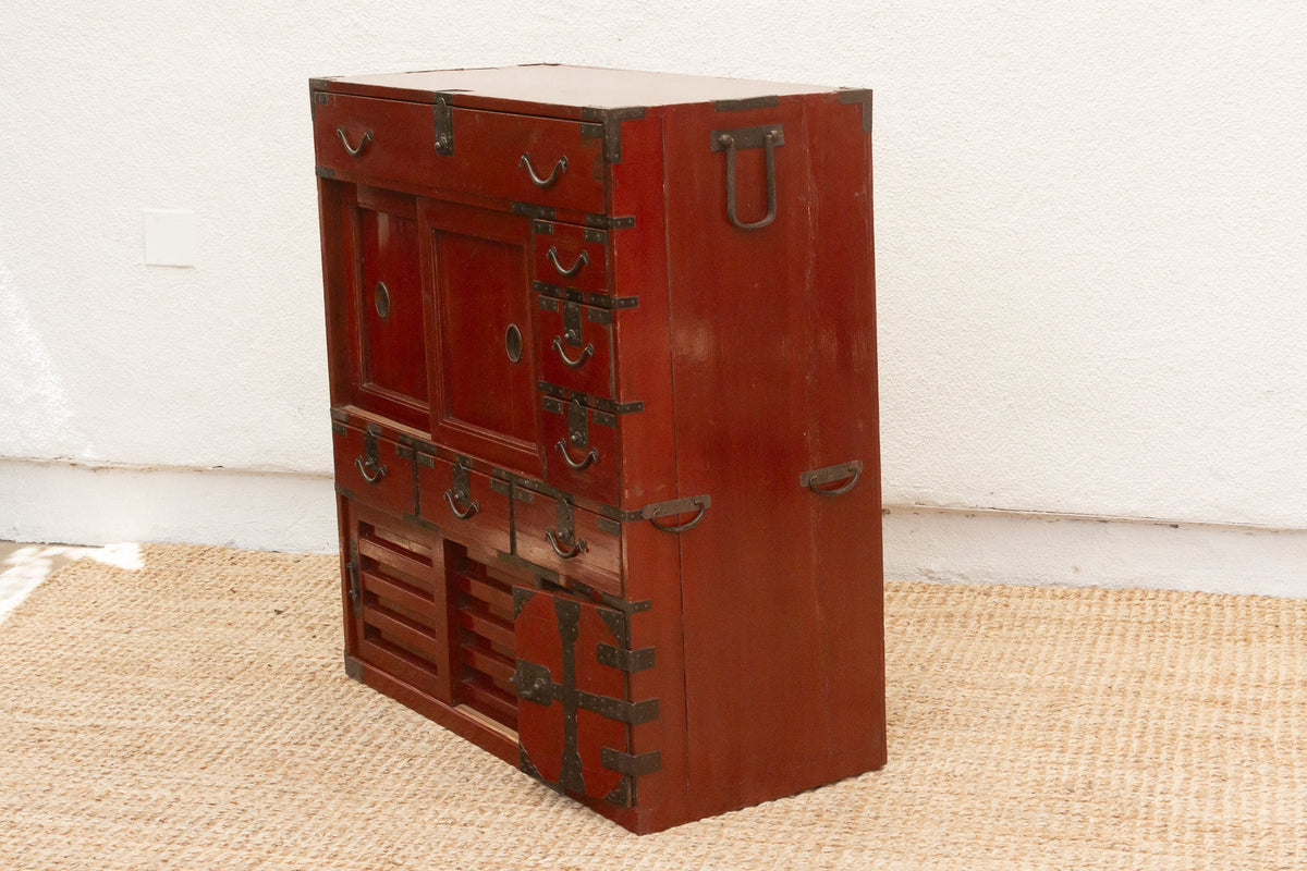 Striking Red Japanese Tansu Cabinet