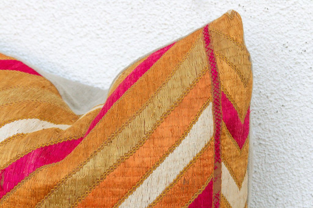 Royal Ribbon, Large Heirloom Bagh Phulkari Pillow