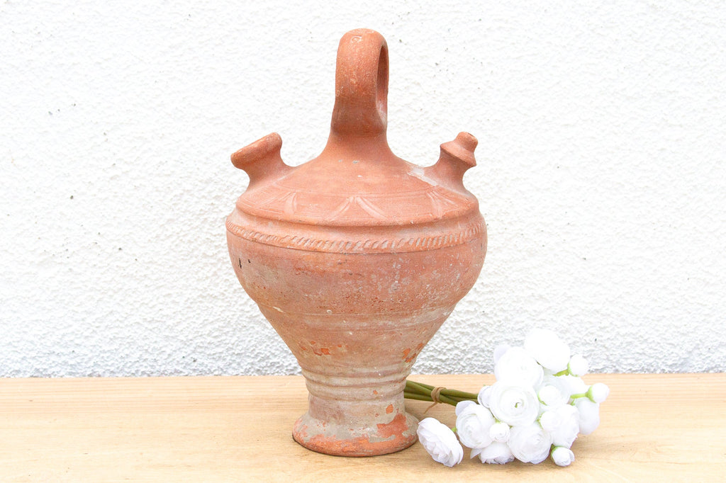 Antique Spanish Terracotta Botijo Vessel