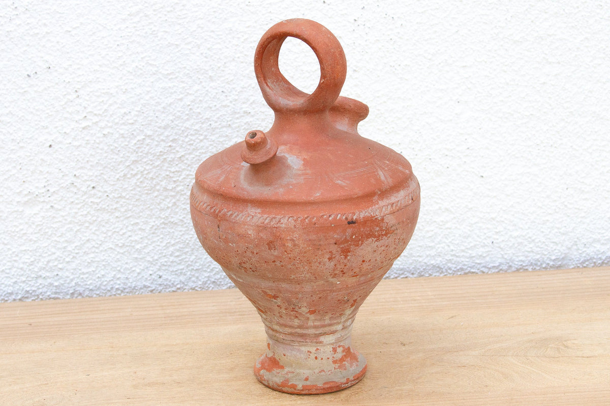 Antique Spanish Terracotta Botijo Vessel