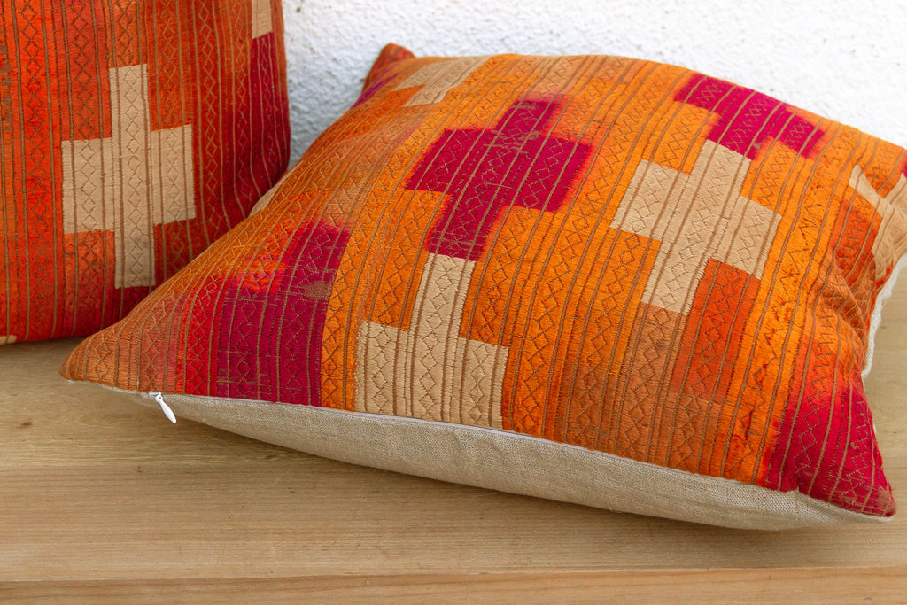 Tapurthala Mosaic, A Pair Heirloom Bagh Phulkari Pillows