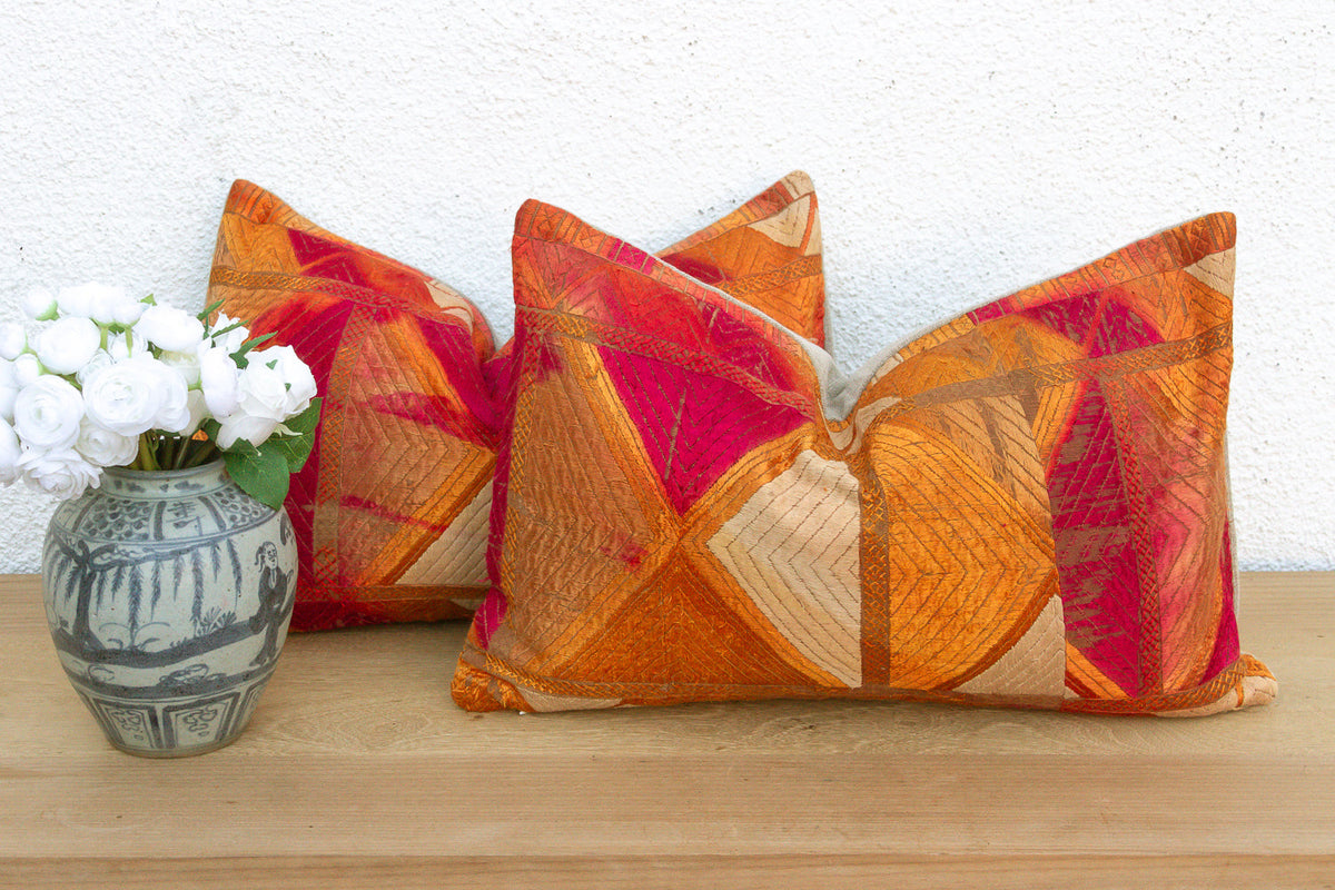 Sunset Horizon, Set of 2 Heirloom Bagh Phulkari Pillows