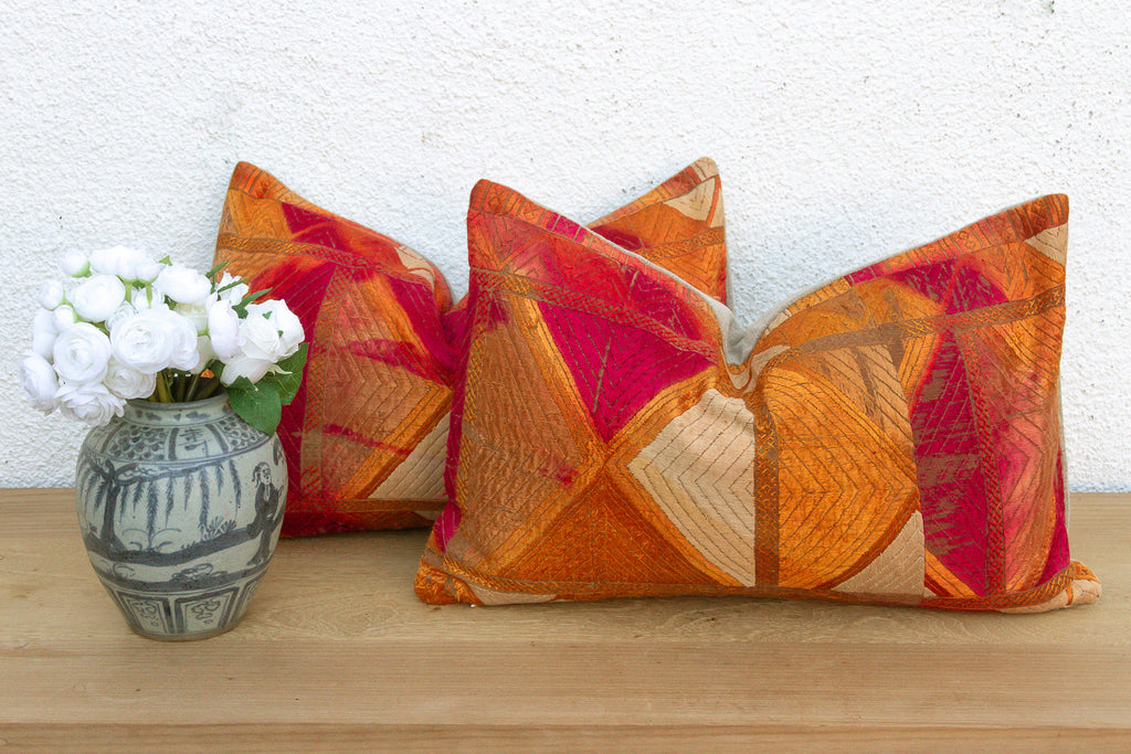 Sunset Horizon, Set of 2 Heirloom Bagh Phulkari Pillows