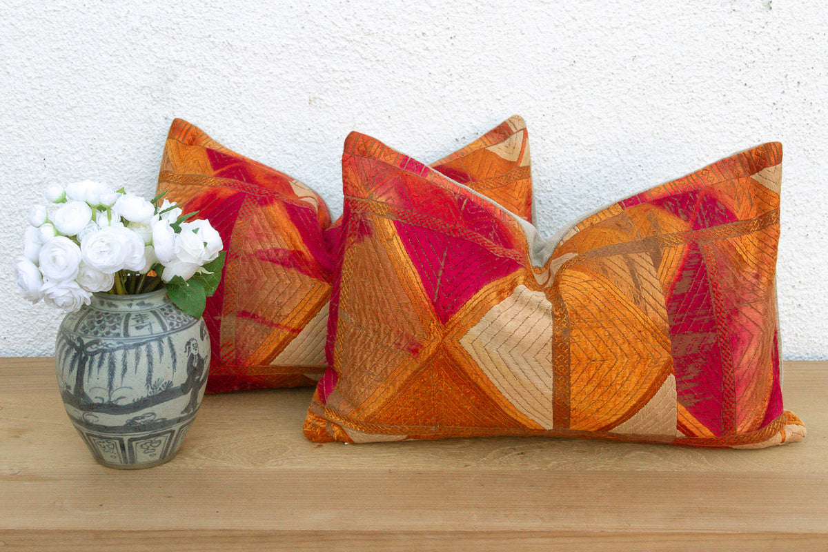 Sunset Horizon, Set of 2 Heirloom Bagh Phulkari Pillows