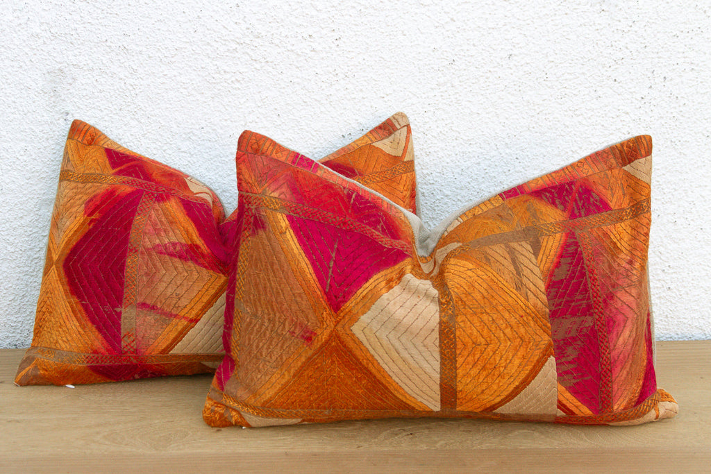 Sunset Horizon, Set of 2 Heirloom Bagh Phulkari Pillows