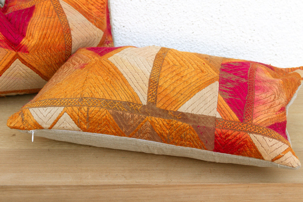 Sunset Horizon, Set of 2 Heirloom Bagh Phulkari Pillows