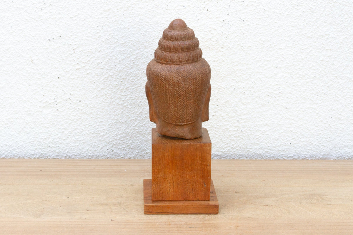 Khmer Serenity Old Stone Buddha Sculpture on Base