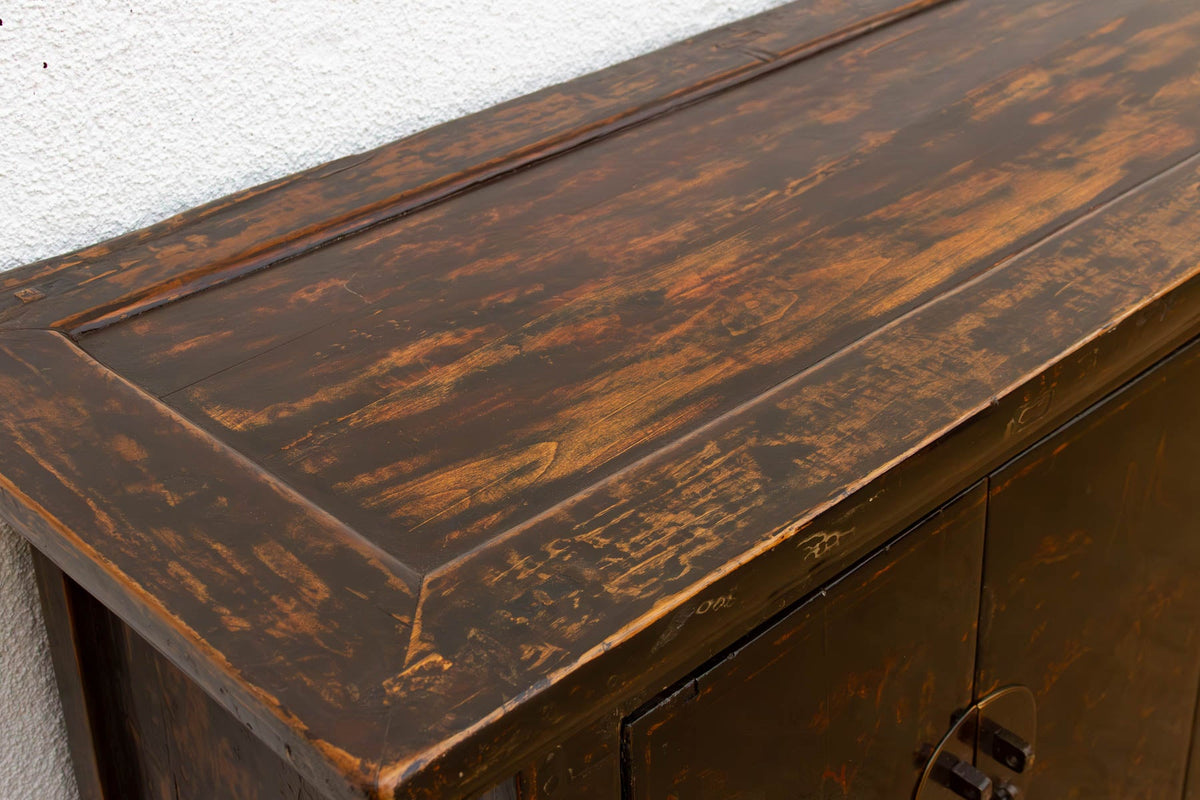 Antique Black Lacquer Chinoiserie Buffet Cabinet
