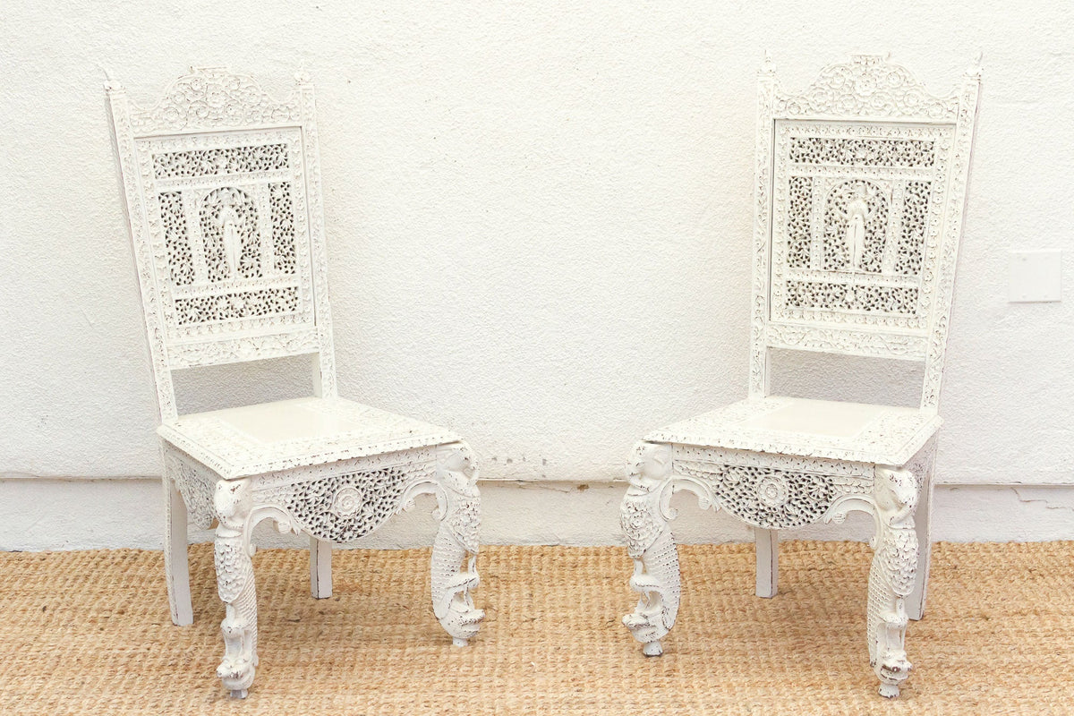 Pair of Beautifully Carved Anglo-Indian Chairs