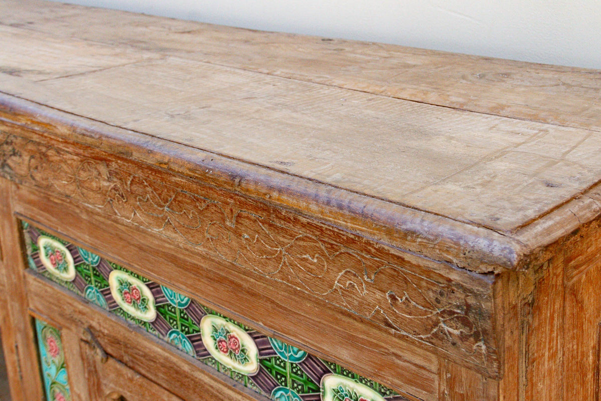Antique Indo-Portuguese Tile Colonial Sideboard