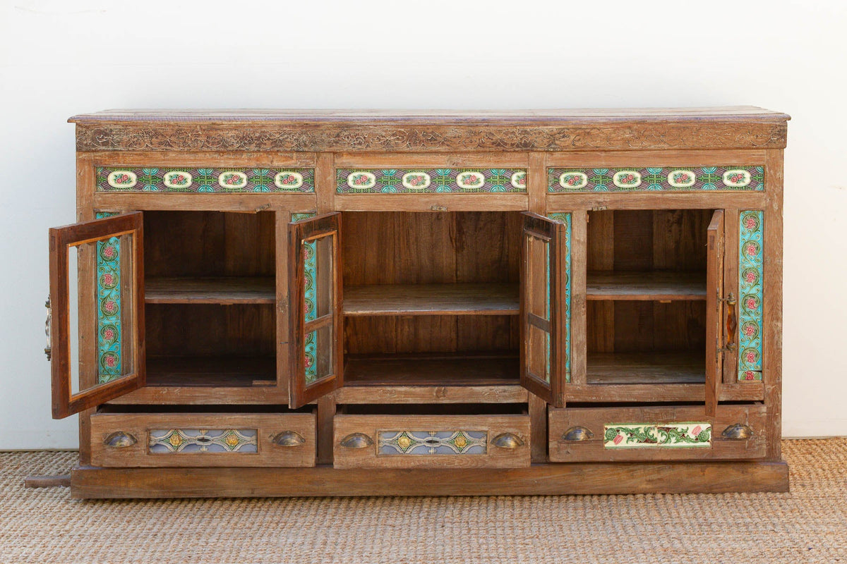 Antique Indo-Portuguese Tile Colonial Sideboard