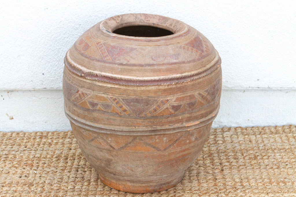 Hand- Etched African Terracotta Floor Planter