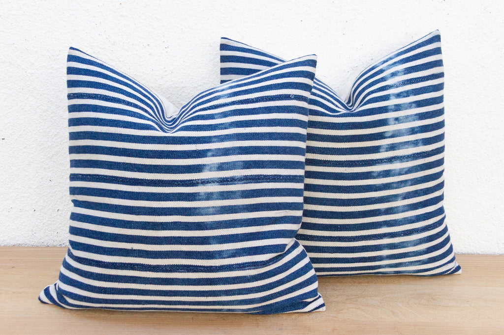 Coastal Stripe, Pair of Vintage Indigo Striped Pillows
