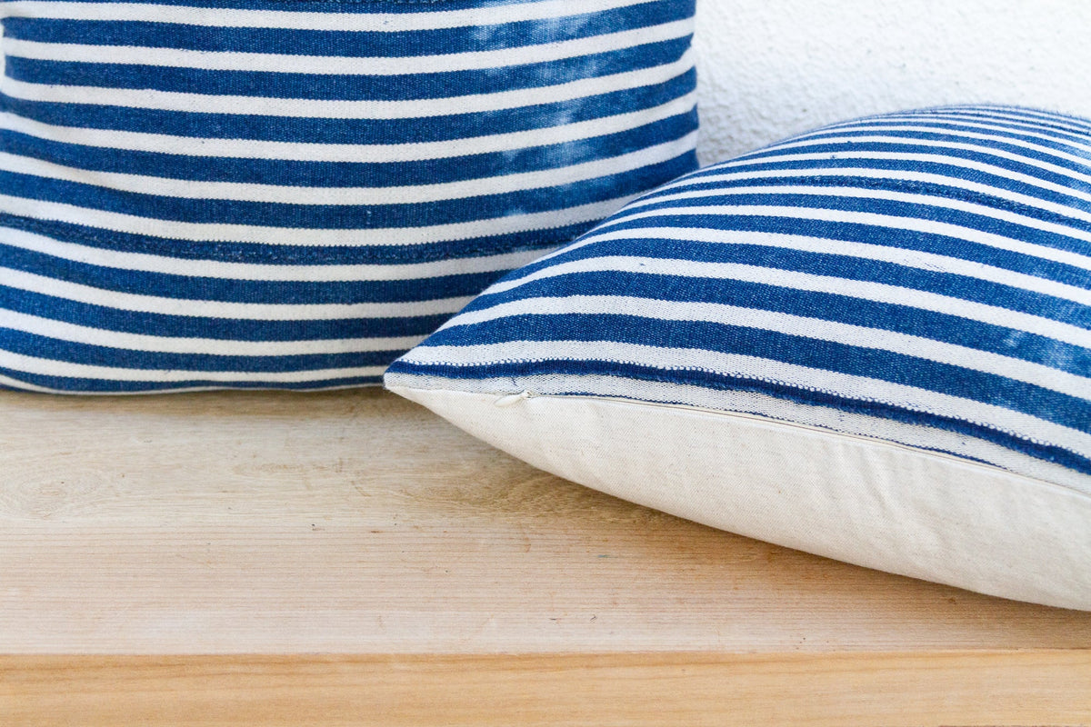 Coastal Stripe, Pair of Vintage Indigo Striped Pillows