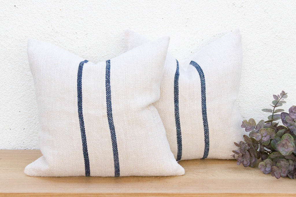 Pair of Antique French Grain Sack Linen Pillows