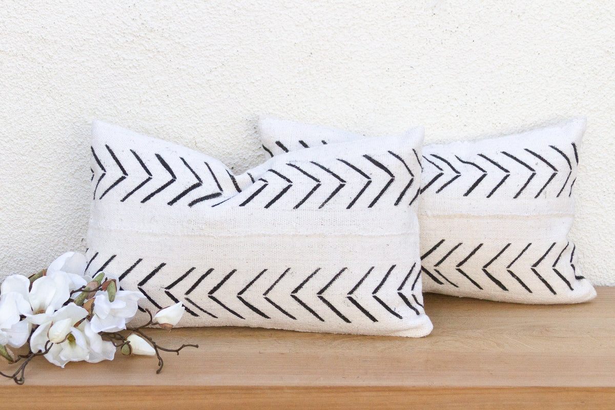 Tribal Chevron African Mudcloth Lumbar Pillows, Set of 2