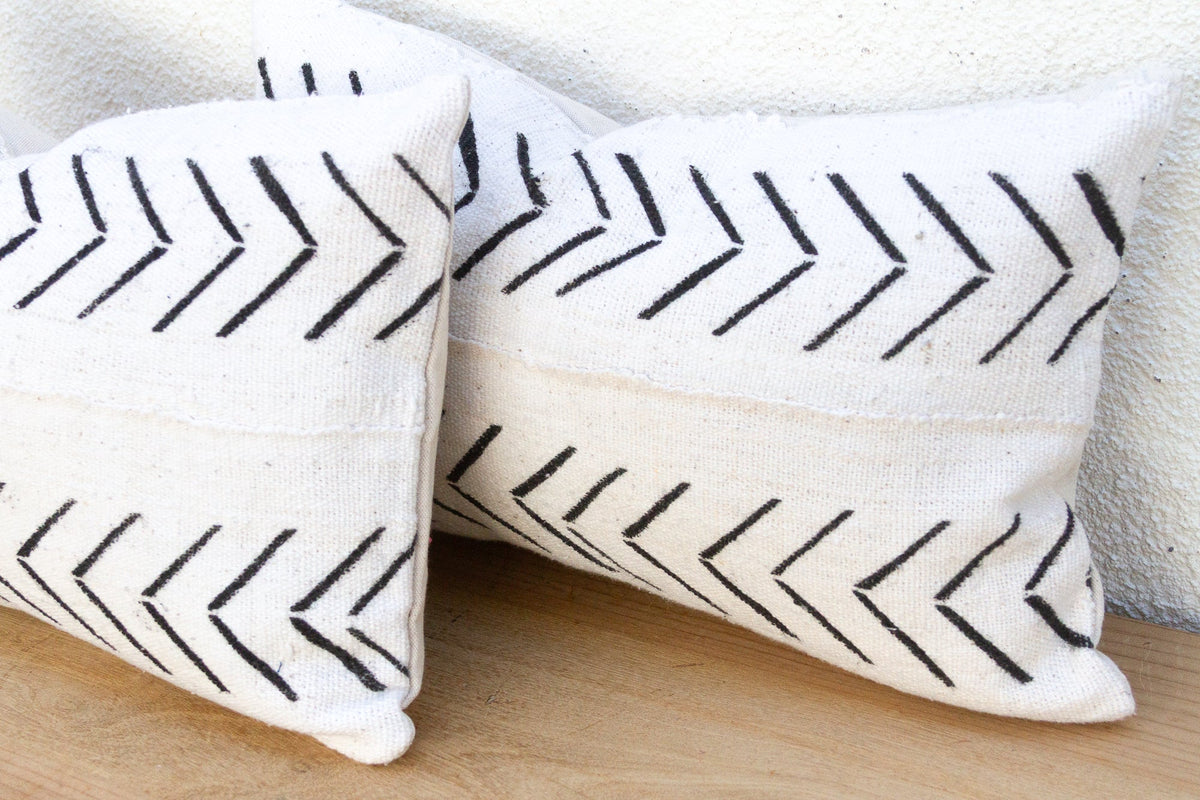 Tribal Chevron African Mudcloth Lumbar Pillows, Set of 2
